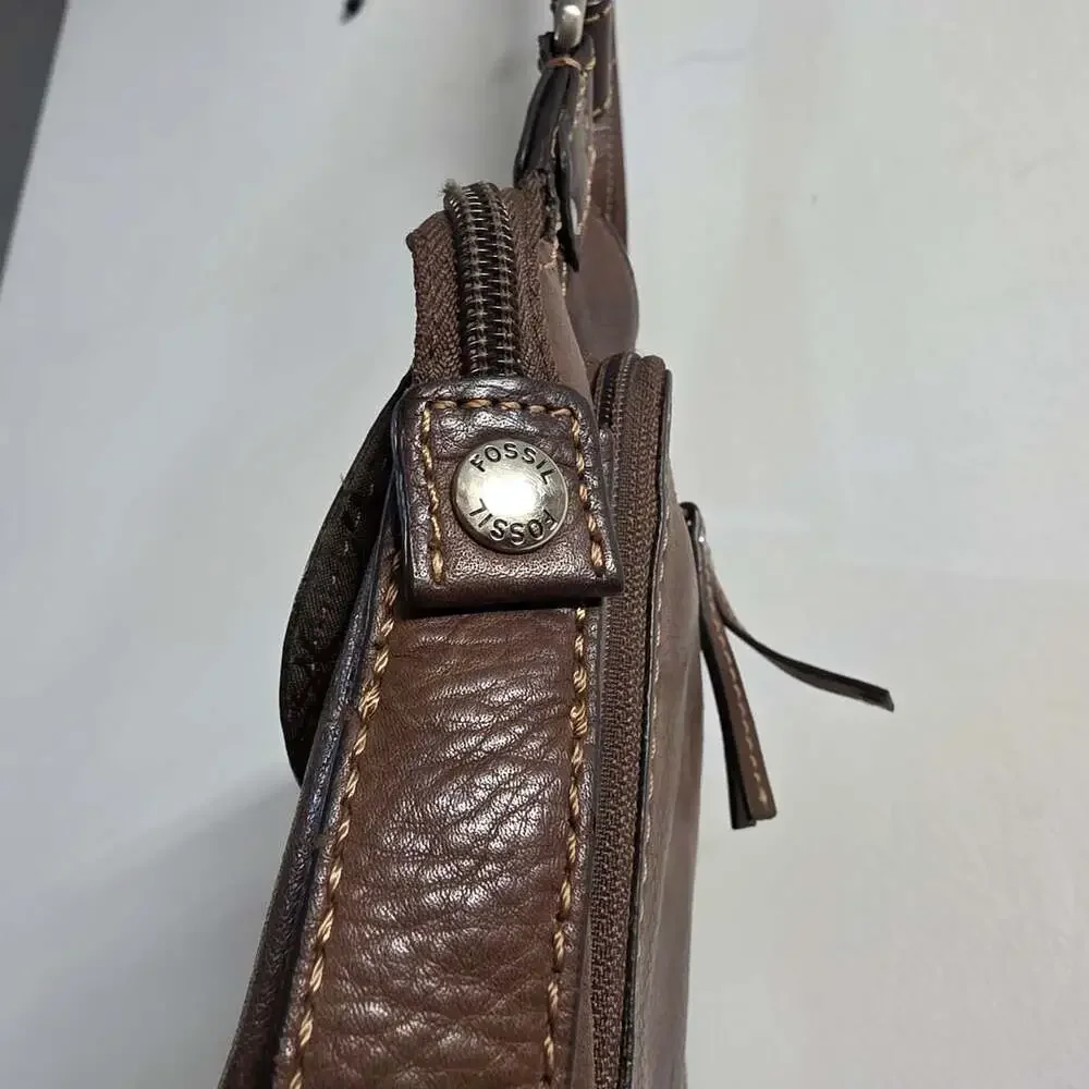 Fossil Brown Leather Crossbody Shoulder Bag with Key Charm